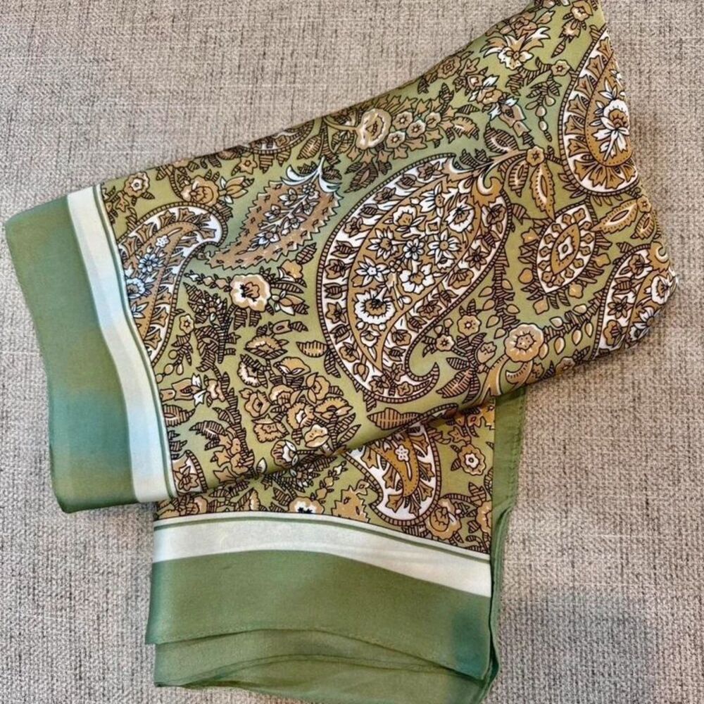 Green and brown paisley square scarf